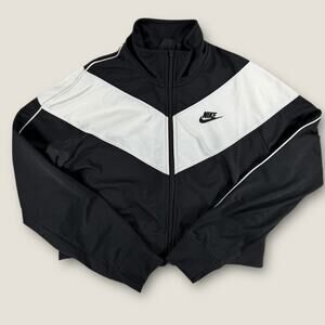 Nike Sportswear Track Jacket Womens Medium Black White Chevron Cropped Zip